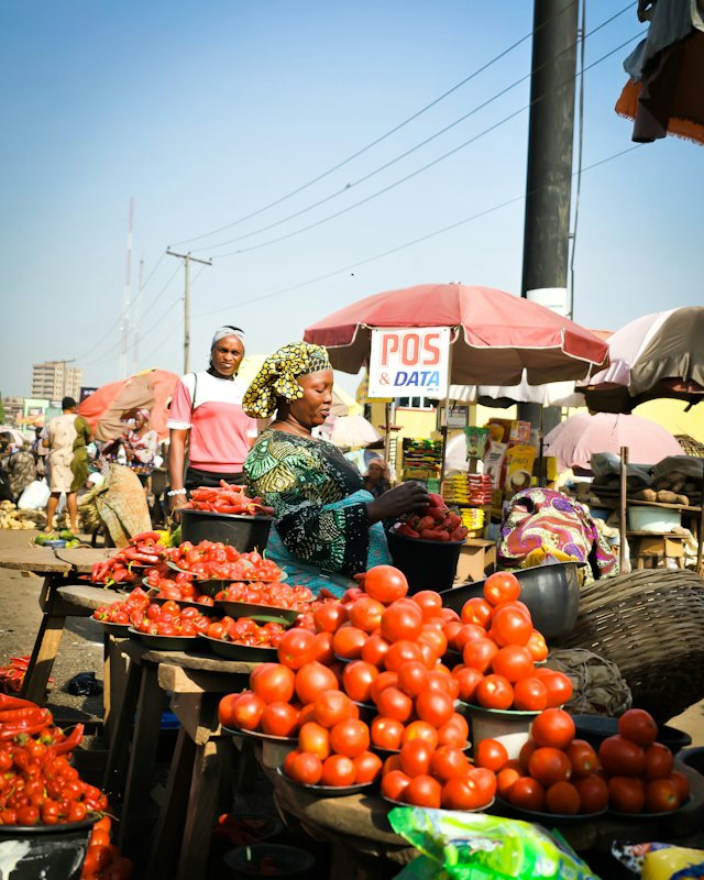 Tomato and pepper seller at Bodija Market, Ibadan